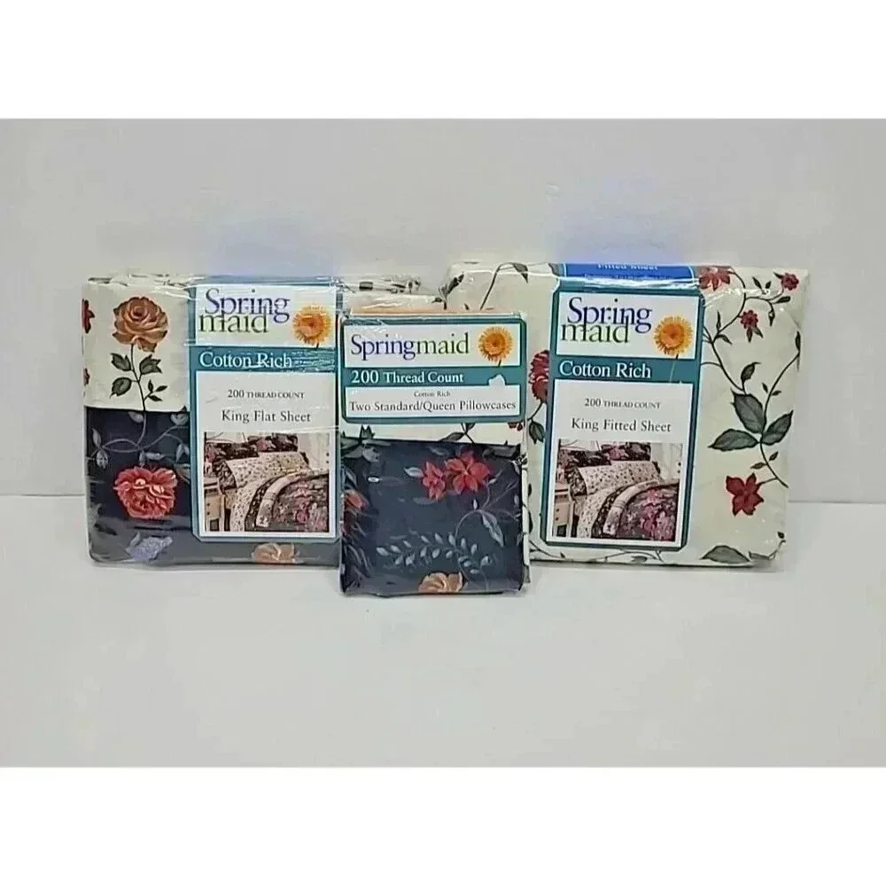 Vintage Springmaid Jasmine King Size Sheet Set New in Package Roses 200 Thread